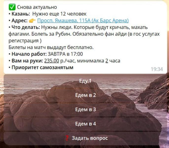В соцсетях появилось объявление о найме болельщиков на матч «Рубина» за 235 рублей в час