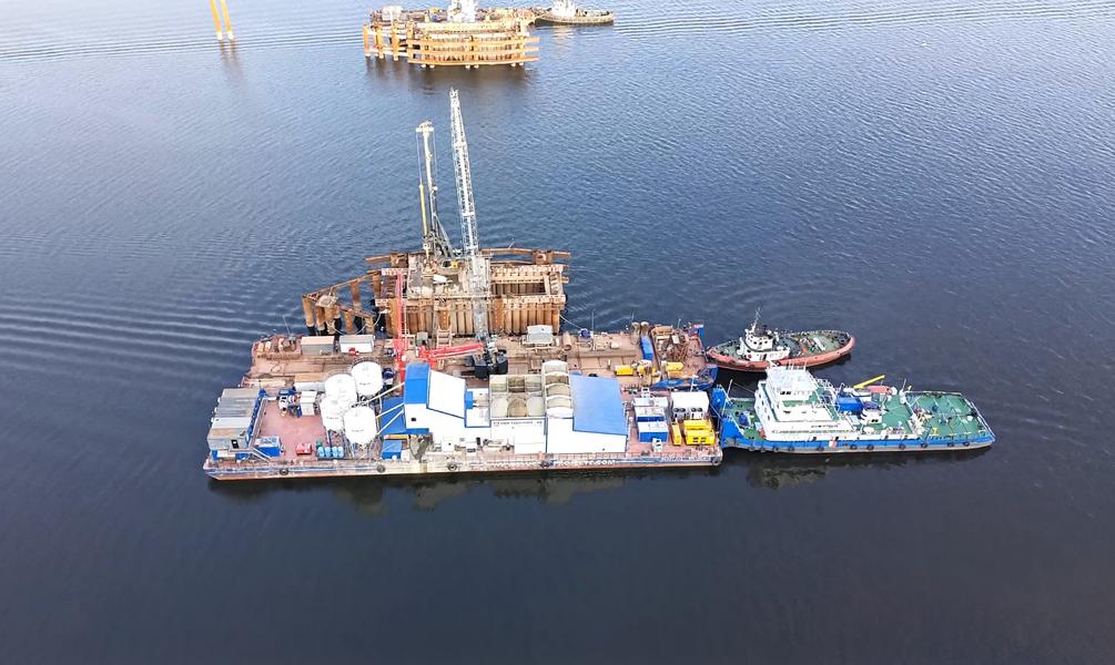 В Татарстане смонтировали стапельную площадку на строящемся мосту через Каму