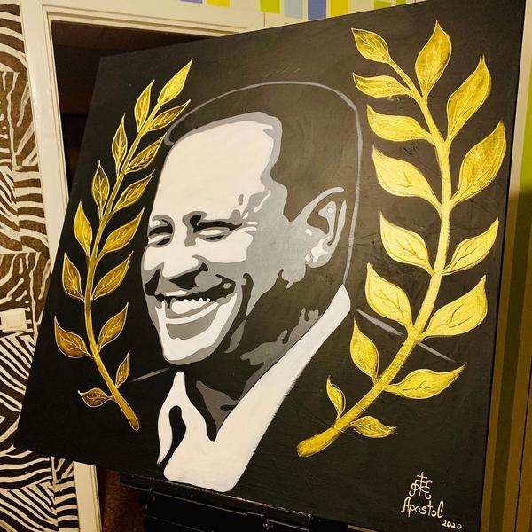 Нижнекамский эпатажный художник Кристиан Апостол подарил Айдару Метшину портрет