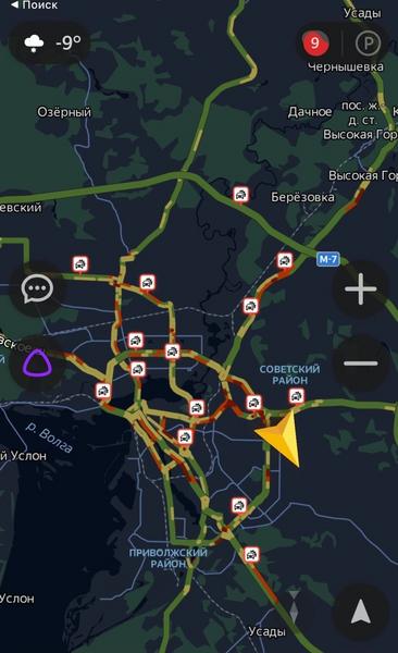 Снежный апокалипсис на дорогах Казани: город стоит в девятибалльных пробках