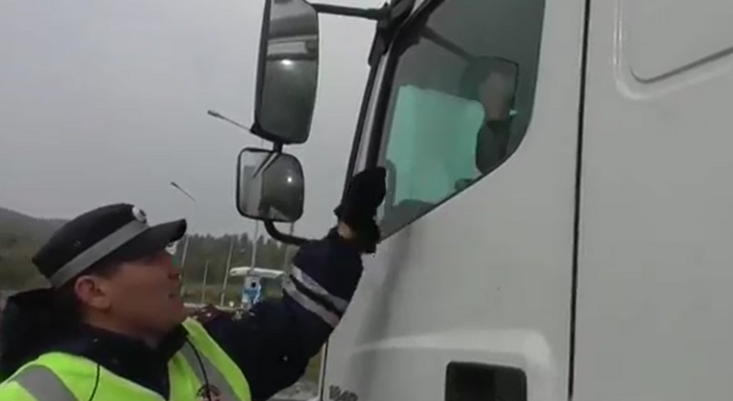 Водитель грузовика из Татарстана оскорбил сотрудника ДПС и спрятался в кабине