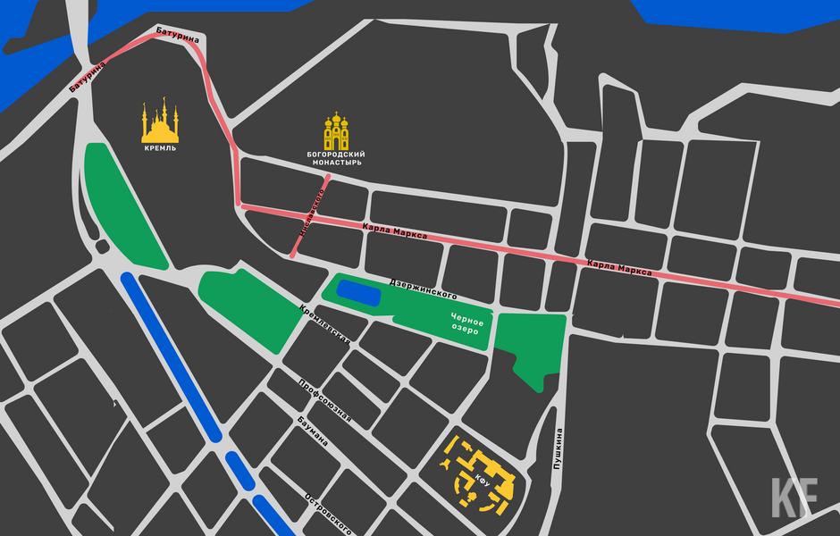 Крестный ход в честь Казанской иконы Божией матери: схема перекрытия дорог Крестный ход в честь Казанской иконы Божией матери: схема перекрытия дорог