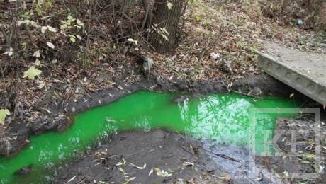 Из-за сброса сточных вод озеро на улице Серова в Казани окрасилось в ярко-зеленые цвета. Соответствующие жалобы поступили от жителей близлежащих домов в минэкологии