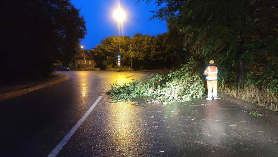 Сотрудники прочищают ливневки и убирают упавшие деревья.