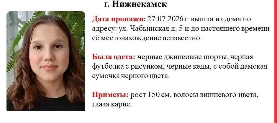 В Нижнекамске продолжаются поиски пропавшей 14-летней школьницы